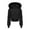 001 Black, variant on Womens Long Sleeved Thumb Hole Hooded Zipper Cropped Jacket Coat Fashion Solid Drawstrings Warm Outerwear Parkas