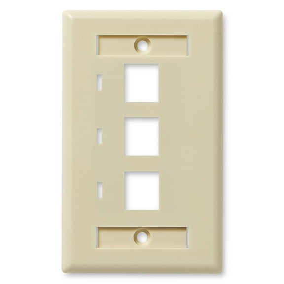 NavePoint Keystone Jack Wall Plate 3-Port, Low Profile, Single Gang, Ivory, 10-Pack