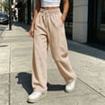 thumbnail image 6 of Women's Drawstring High Waist Wide Leg Sweatpants Y2K Loose Casual Joggrt Pants Soft Athletic Streetwear Pants with Pocket Fall Outfit Beige, 6 of 8