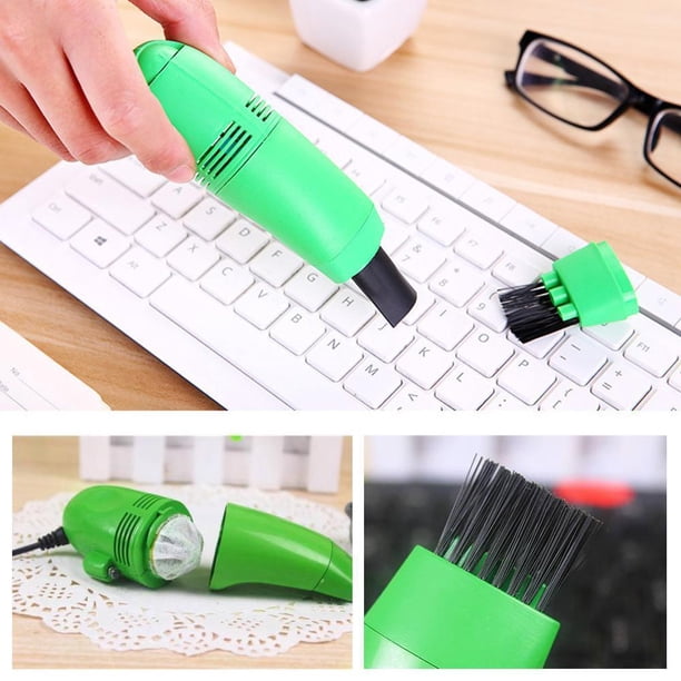 Mini aspiradora para computadora, limpiador de teclado USB, cepillo para polvo para computadora portátil (verde)