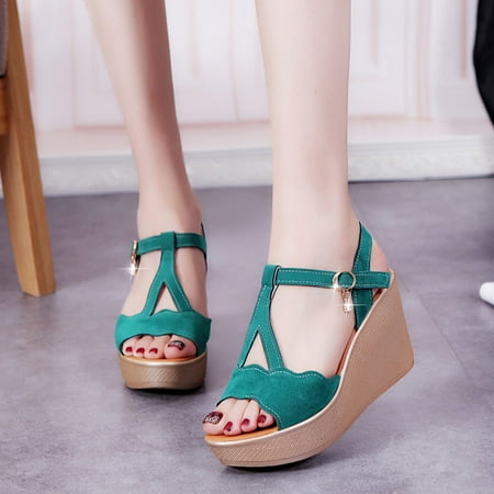 

HIBRO Fashion Spring And Summer Women Sandals Rhinestone Peep Toe Platform Wedge High Heels