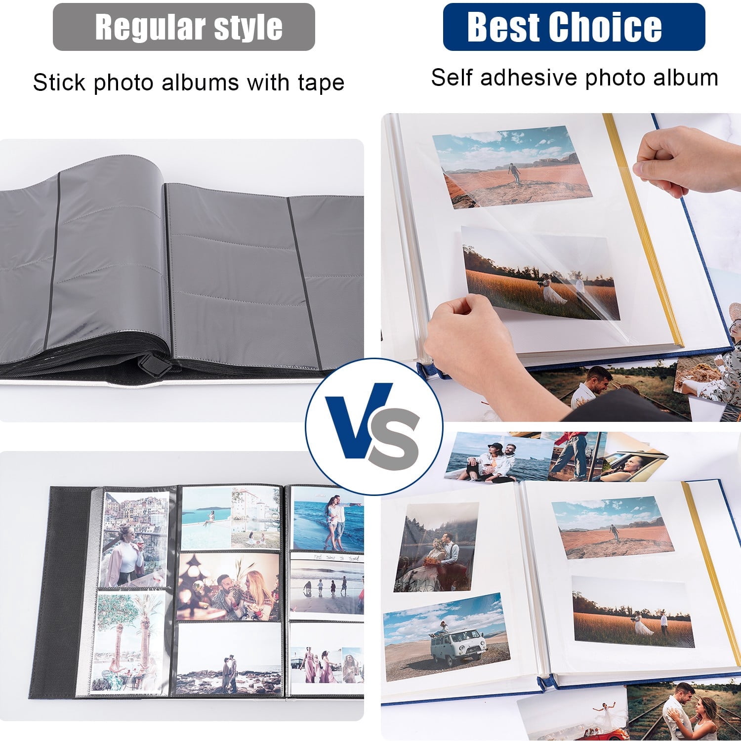 TJT Photo Album for 3x5 4x6 5x7 8x10 Pictures, 40 Pages Large Self Adhesive Pictures Album Birthday Christmas Wedding Anniversary, Linen Blue