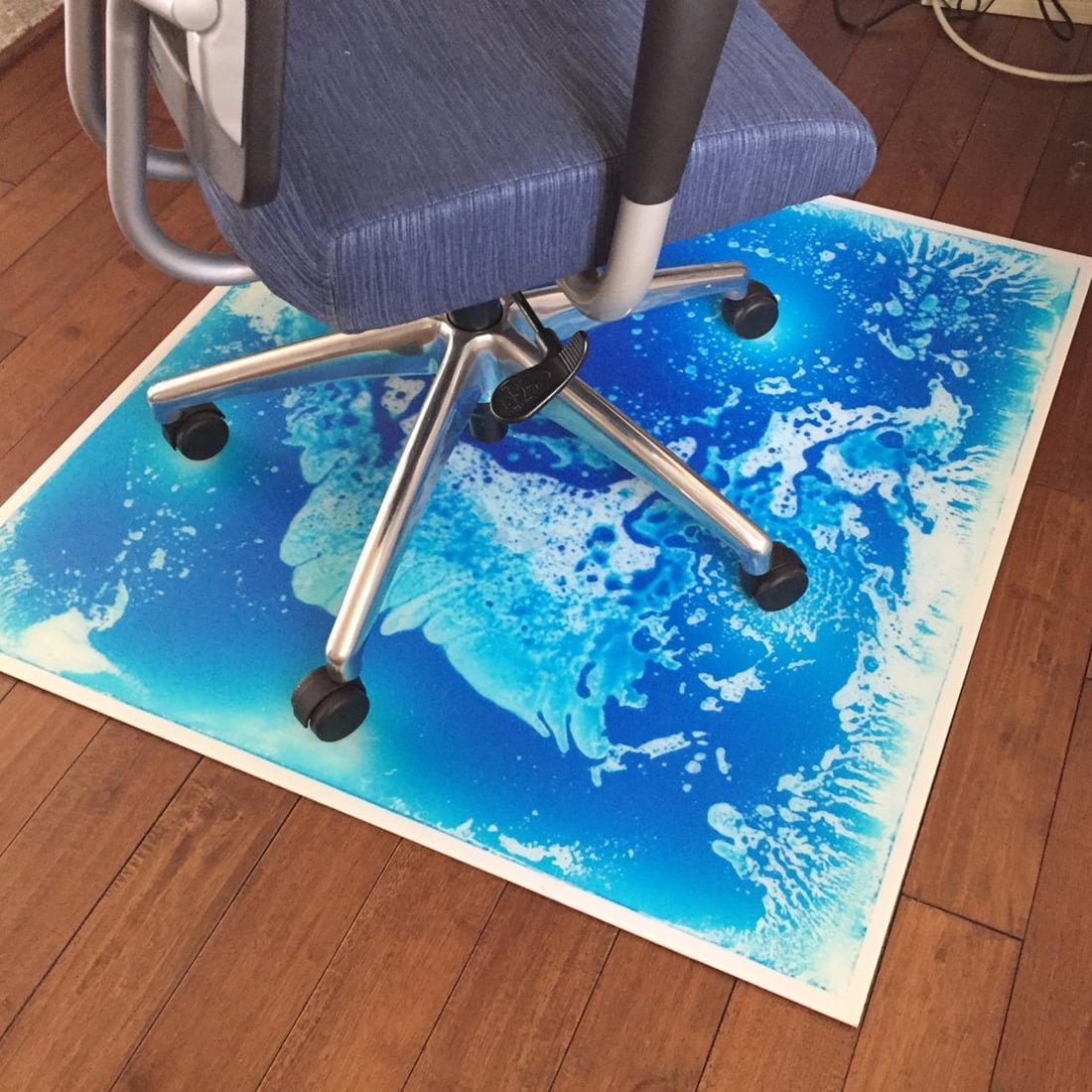 Office Chair Mat for Hardwood and Tile Floor, Blue Liquid Encased, Under the Desk Mat for