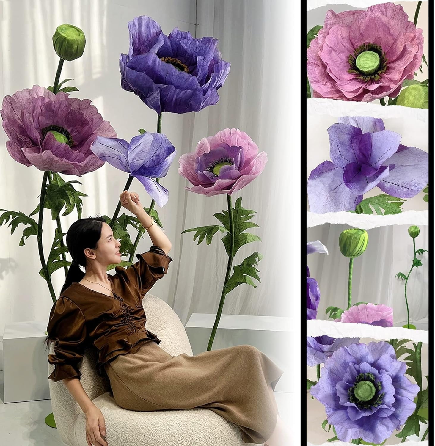 Louis Garden 6.6’ High 9-Piece Silk Artificial Flower Set Party Backdrop Giant Flowers for Decoration