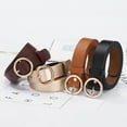 thumbnail image 2 of Douhoow Women Round Buckle Belt Casual Solid Color Faux Leather Waistband Classic Belt, 2 of 5