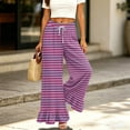 thumbnail image 6 of Striped & Plaid Ruffle Hem Wide Leg Pants - High Waisted Palazzo Trousers with Pockets, Flowy Drawstring Casual Lounge Pants Purple M, 6 of 7