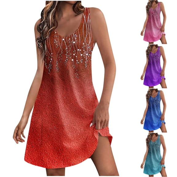 Aboser Summer Beach Dresses for Women Trendy Floral Printing Sundress Flowy A Line Dress Casual Sleeveless Midi Dresses Loose Scoop Neck Sun Dress with Pockets