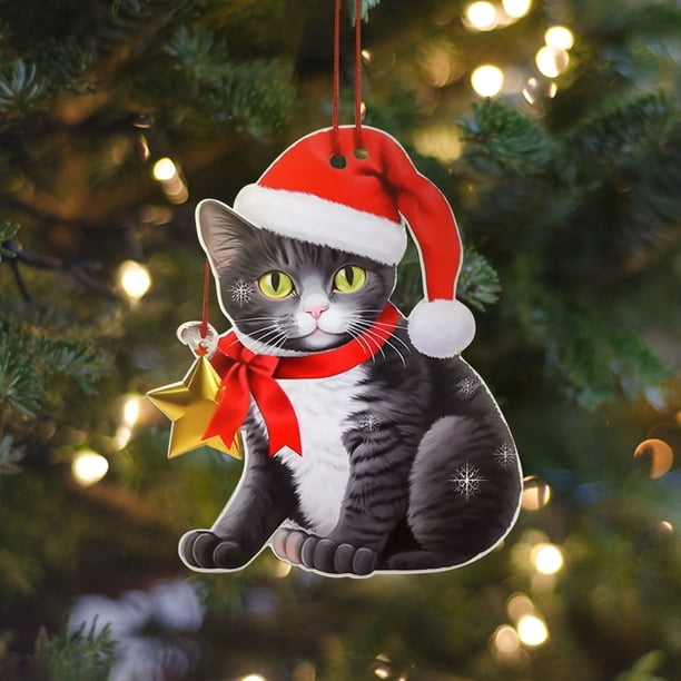 Colgante de Gato para Árbol de Navidad, Divertido Adorno Acrílico, Colorido Adorno Navideño, Ideal para Interiores y Exteriores, Regalo para Fiestas Navideñas, Multitarea para El Hogar, Diseño de Una