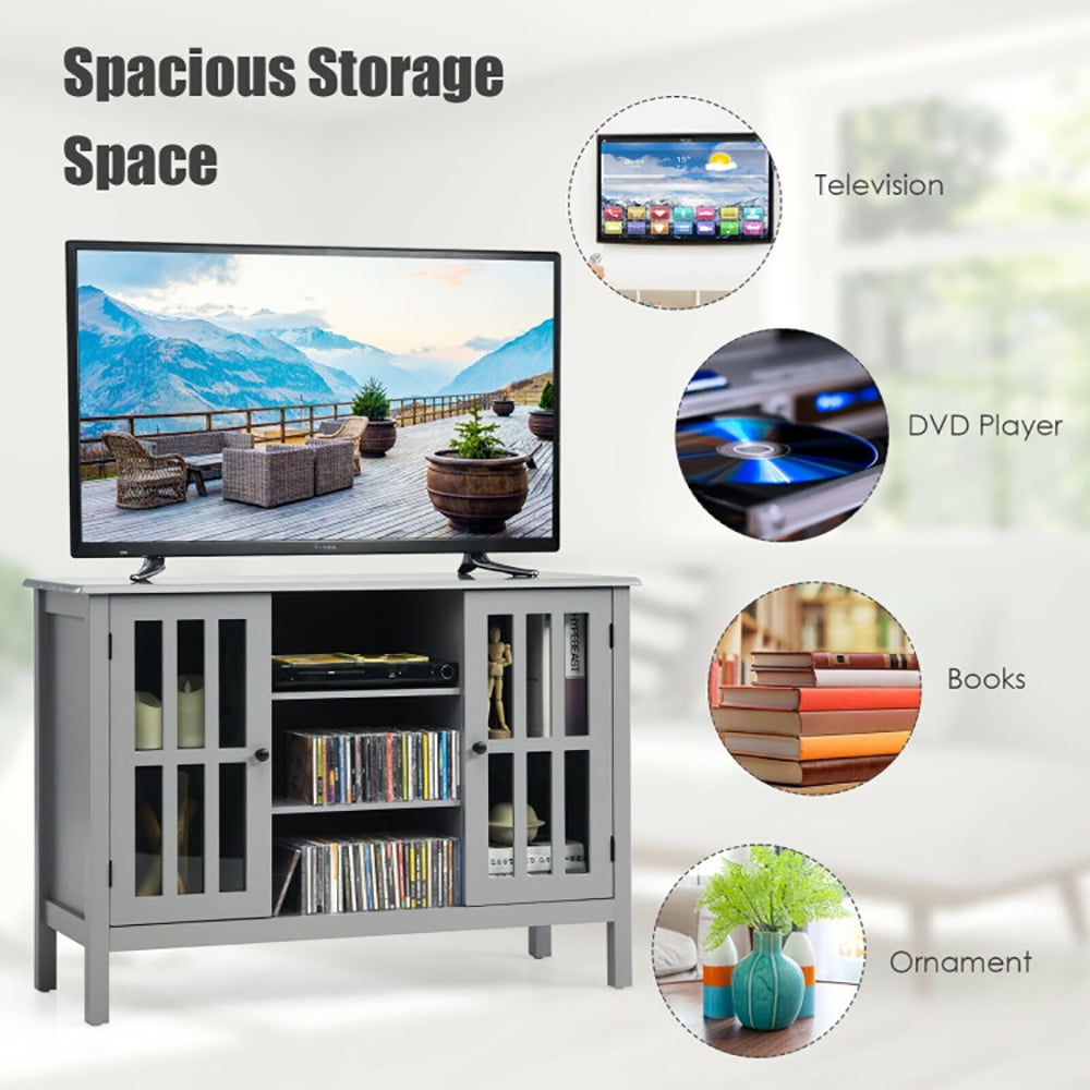 Finihen TV Stand, TV Cabinet, Wooden TV Stand Console Cabinet for 50 Inch TV, Media Entertainment Center with Storage, for Living Room, Bedroom, Gray