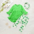 thumbnail image 2 of Odeerbi Baby Girls Clothes Toddler Outfit Solid Color St. Patrick's Day Four-leaf Print 2025 Long Sleeve Print Suit Green, 2 of 9