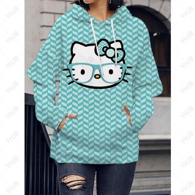 Chandail à Capuchon pour Femmes T-Shirt à Imprimé Hello Kitty Automne Mode à Capuche Chandail Décontracté Moderne 2023 Aguichant Chandail à Capuchon à Imprimé Léopard