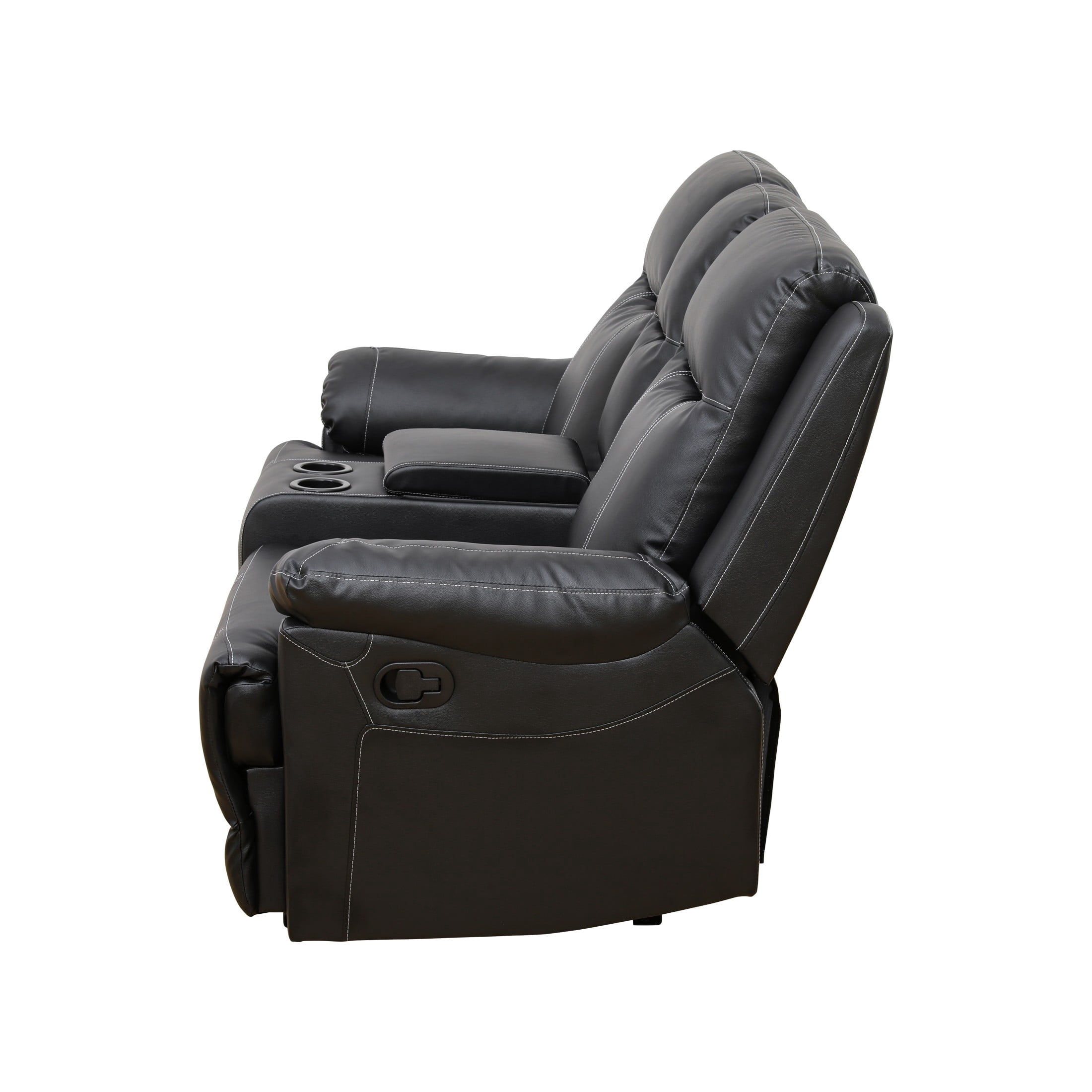 Aukfa Double Recliner Loveseat Sofa, Overstuffed Loveseat with Cupholder for Living Room, Black