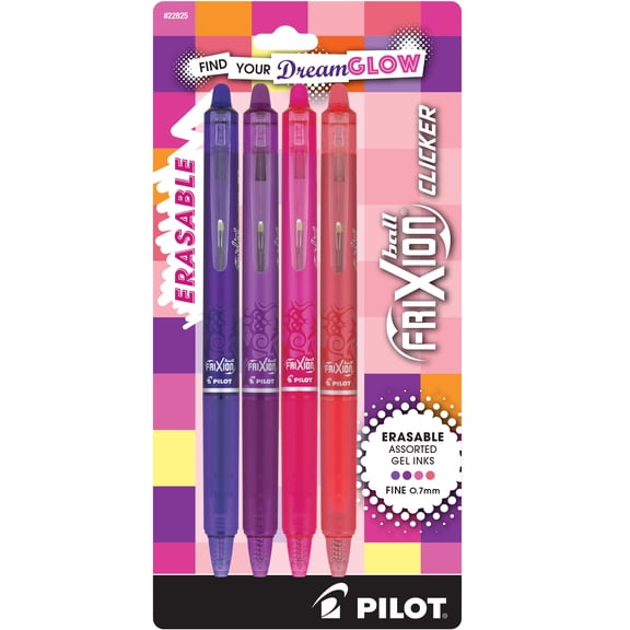Pilot FriXion Clicker Vibe Dream Glow Assorted Erasable Pens 4pk .7mm