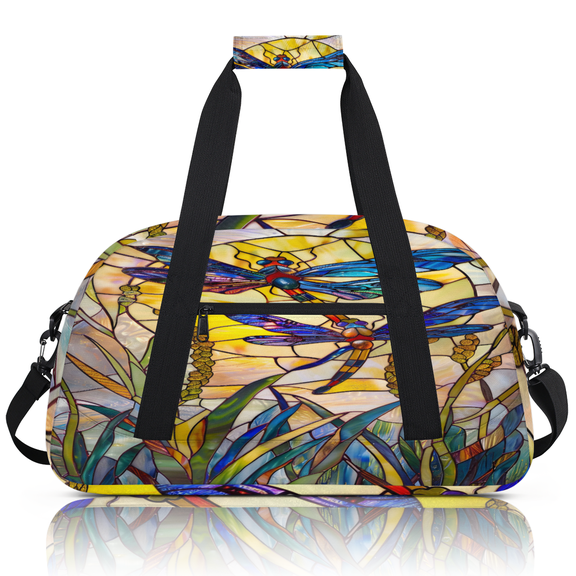 Herdesigns Retro Floral Dragonfly Sports Duffle Bag for Women & Men, Gym Bag Dance Bag Overnight Bag Carry On Weekender Travel Bag