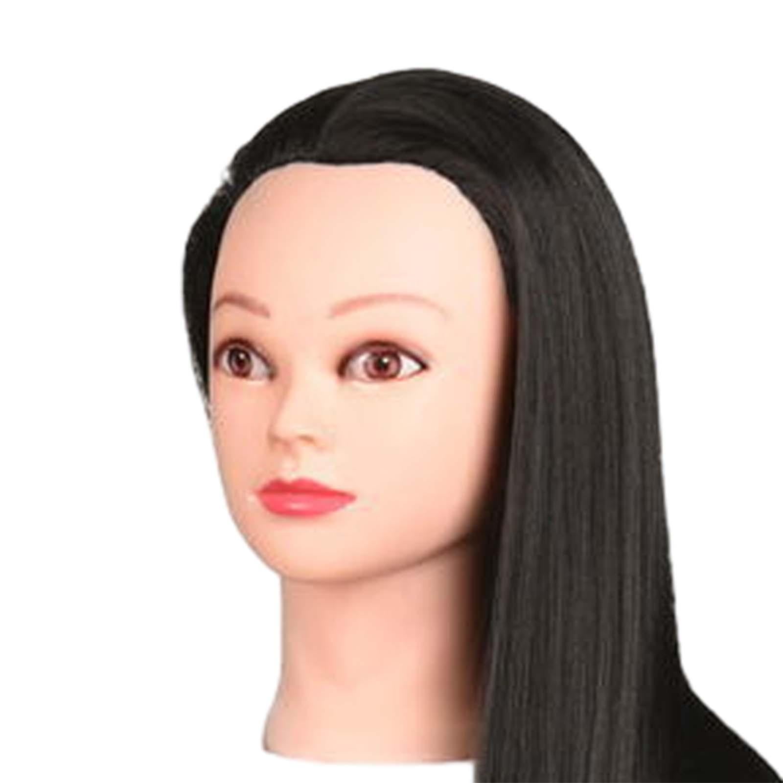 Hair Training Head Mannequin Head Hairstyling Multipurpose Long Hair Manikin Doll Head for Cutting DIY Cosmetology School Students Braid , Black with Makeup