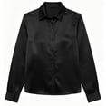 thumbnail image 5 of Satin Silk Button down Shirts for Women Long Sleeve Collared Shirts,Ladies Elegant Business Office Work Tops Black XL, 5 of 5