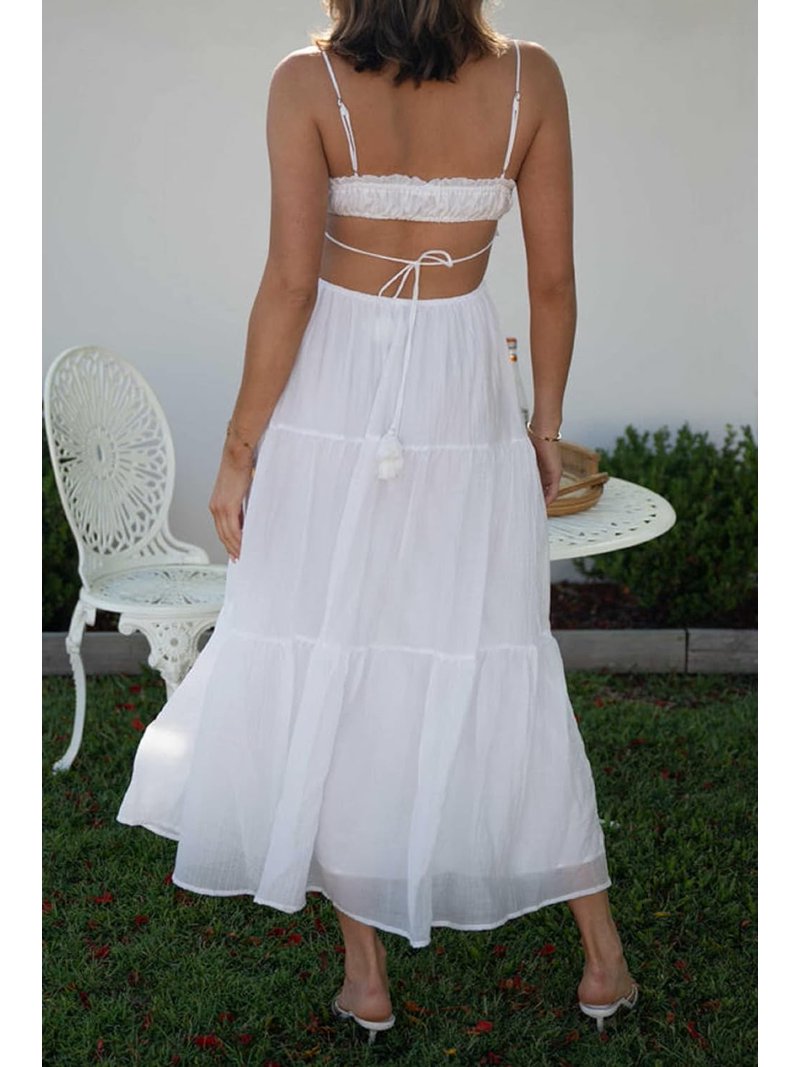 Women's Y2k Cut Out Backless Maxi Dress Bodycon Long Flowy Dresses Summer  Boho Spaghetti Strap Low Cut Cami Dress Clubwear - Walmart.com