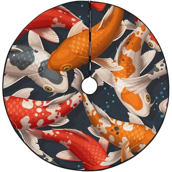 FMSHPON Koi Carps Fish Xmas Christmas Tree Skirt Stand Mat for Holiday Party Decoration Indoor Outdoor 48 inches