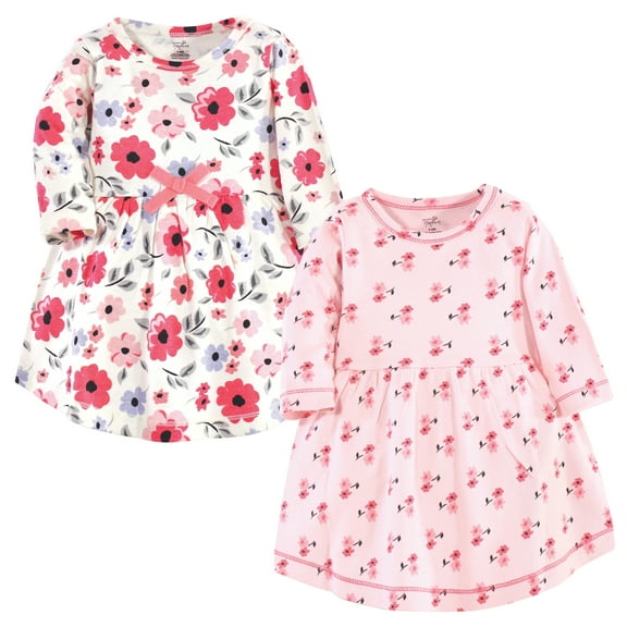 Luvable Friends Touched by Nature Long-Sleeve Dresses 2pk, Blooming Coral, 0-3M