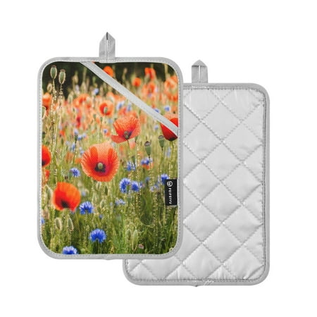 

2-Pack Pot Holders Heat Resistant Kitchen Oven Mitts 7x9.8in for Oven Microwave & BBQ Field Of Wildflowers