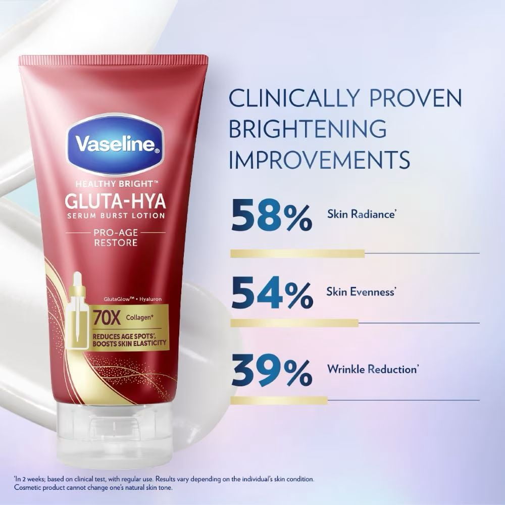 Vaseline Healthy Bright Gluta-Hya Serum Burst Lotion Pro-Age Restore, Brightening & Firming Body Lotion with Hyaluronic Acid and GlutaGlow Technology, 170 ml