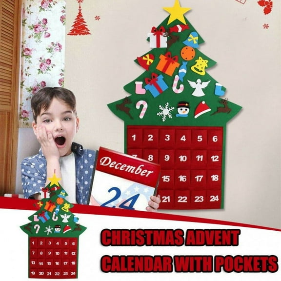 Hovilon Felt Christmas Advent Calendar 2024, 24 Days Countdown Calendar with 24Pcs Detachable Ornaments for Home Classroom Handmade Door Wall Hanging Decor,Christmas Decorations