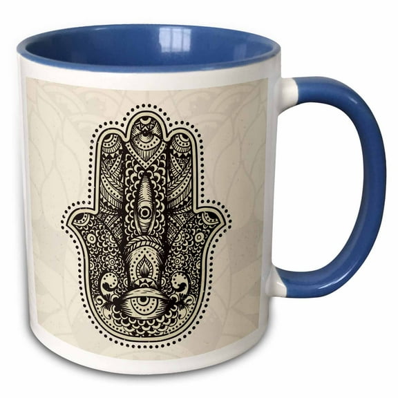 3drose, Hand of Fatima Hamsa Mandala Style, 11oz Two-tone Blue Mug