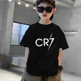 thumbnail image 5 of Ropa de moda con estampado de estrellas de fútbol para niños, camiseta de algodón negra de manga corta de verano para niños y niñas, camisetas deportivas, 5 of 5