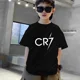 thumbnail image 5 of Ropa de moda con estampado de estrellas de fútbol para niños, camiseta de algodón negra de manga corta de verano para niños y niñas, camisetas deportivas, 5 of 5
