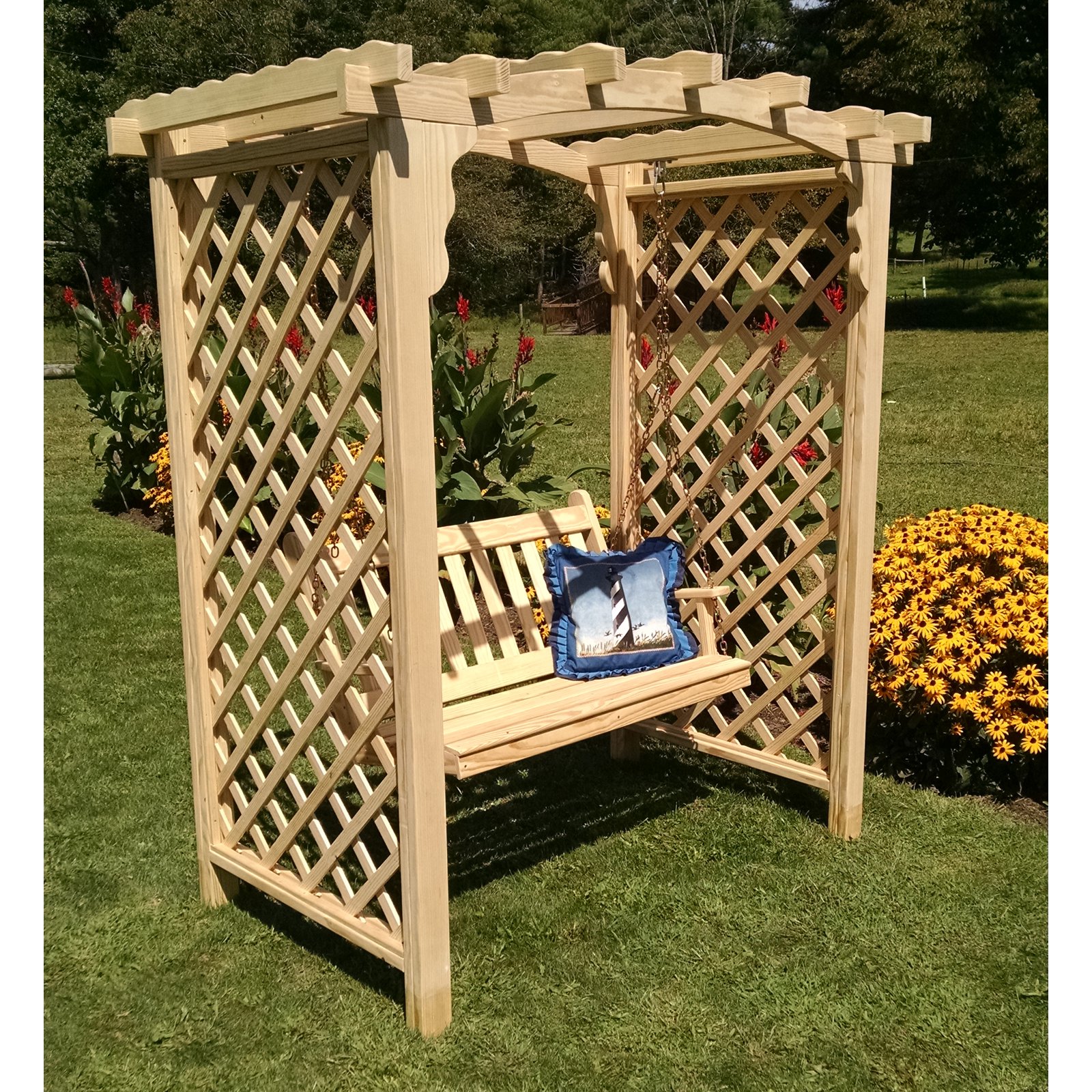 A &amp; L Furniture Jamesport 7 ft. High Cedar Arbor with Swing - image 2 of 2