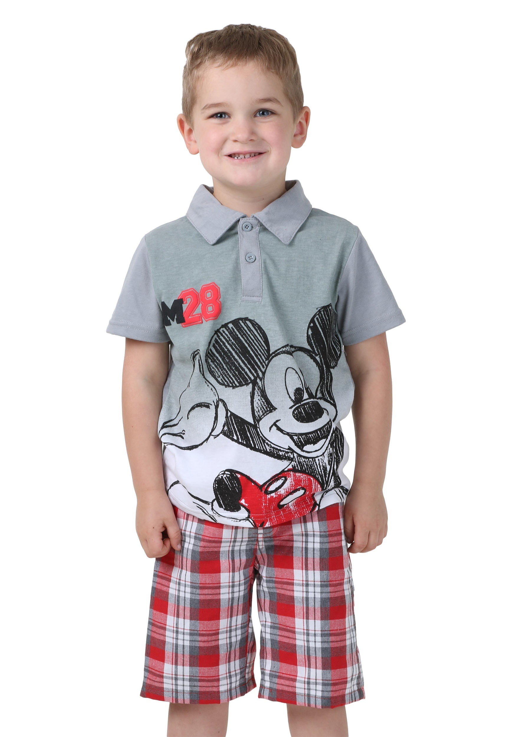 Mickey Mouse Boys Polo Shirt with Plaid 