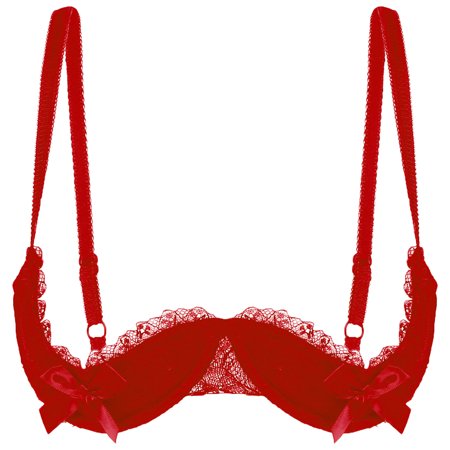 Sxiwei Loloda Women See Through Lace 1/4 Cups Balconette Bralette Underwire Shelf Bra Tops Everyday Red 3XL