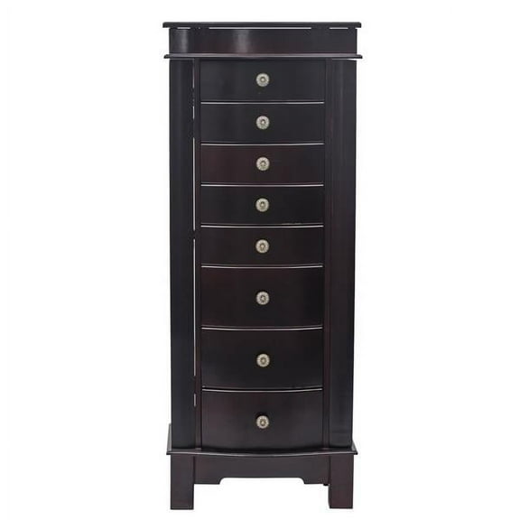 KEINXS Jewelry Armoire with Mirror, 8 Drawers & 16 Necklace Hooks, 2 Side Swing Doors(Brown