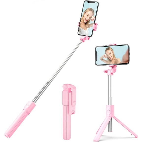 KOMI Selfie Stick, Extendable and Portable Stable Tripod Stand Holder with Detachable Wireless Remote Compatible with iPhone 14 13 12 for Selfies Video Recording Vlog, Pink