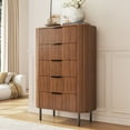 thumbnail image 6 of Onbrill Fluted Dresser for Bedroom, Tall Dresser with 5 Drawers, Chest Mid Century Modern Tall Dressers with Curved Profile Design for Closet, Living Room, Hallway,Easy to Assemble,Walnut, 6 of 11
