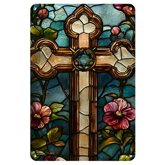 Vintage-Style Cross Metal Wall Decor Sign,Easy Hang For Home, Garden, Garage - No Power Needed