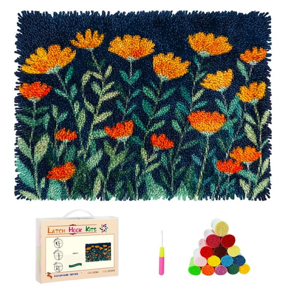 DIY Latch Hook Rug Kits Little Cute Wildflowers Stamped Non-slip Mat Crochet Yarn Hook and Latch Emboridery Tapestry for Home Floor Decor and Pet Warm Cushion 52x38cm(12)