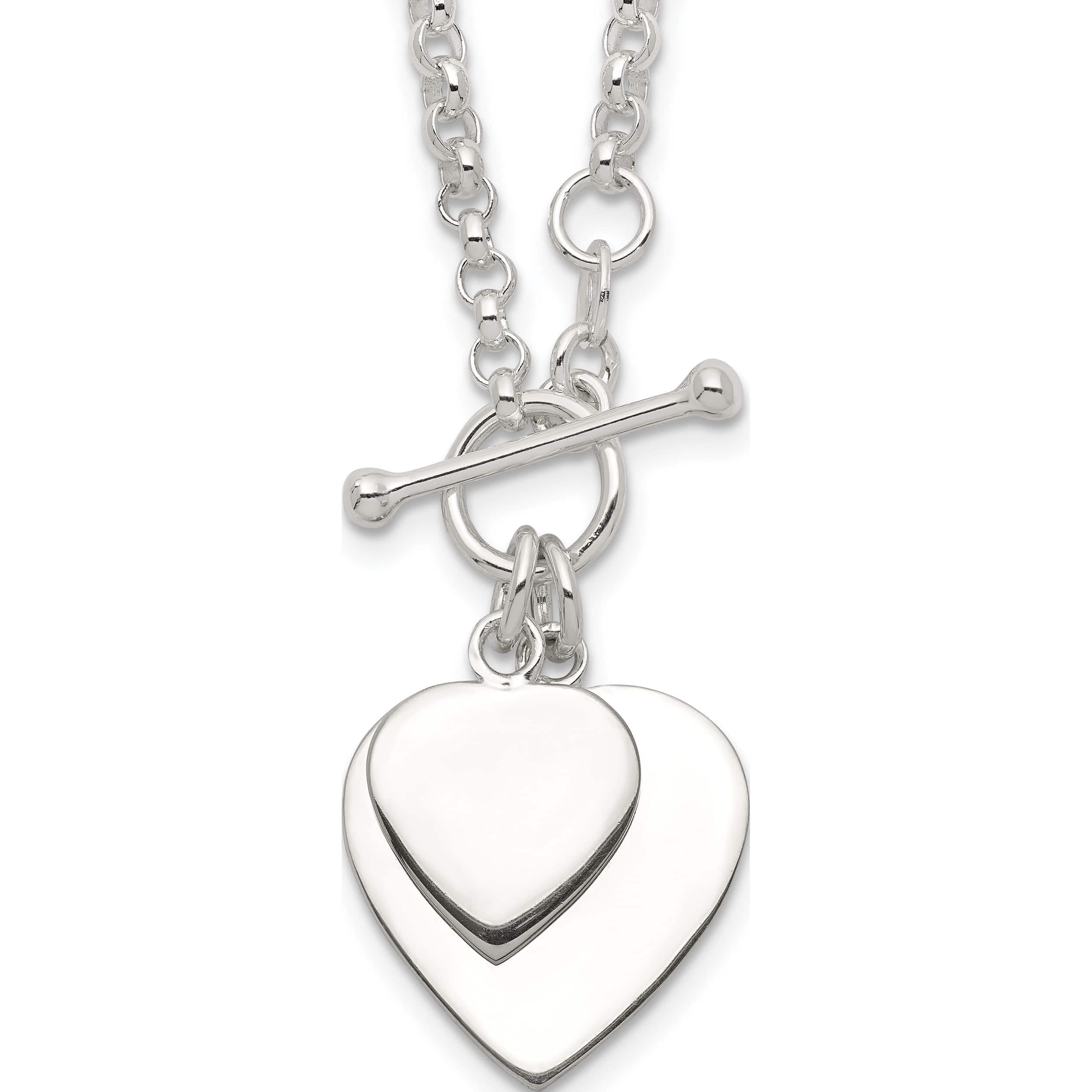 Sterling Silver Engraveable Double Heart Toggle Necklace Made In