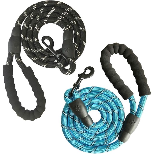 LAICAIW Strong Nylon Dog Leash Rope with Comfortable Padded Handle Training Lead for Medium and Large Breeds Dogs-Heavy Duty 5ft Long (Black+Blue)