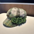 thumbnail image 1 of Retro Checkered Beret With Floral Embellishments; Artistic Style Baseball Cap With Three-dimensional Floral Decoration., 1 of 15
