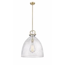 Innovations Lighting  Newton Bell - 1 Light 18" Stem Hung Pendant Brushed Brass/Seedy
