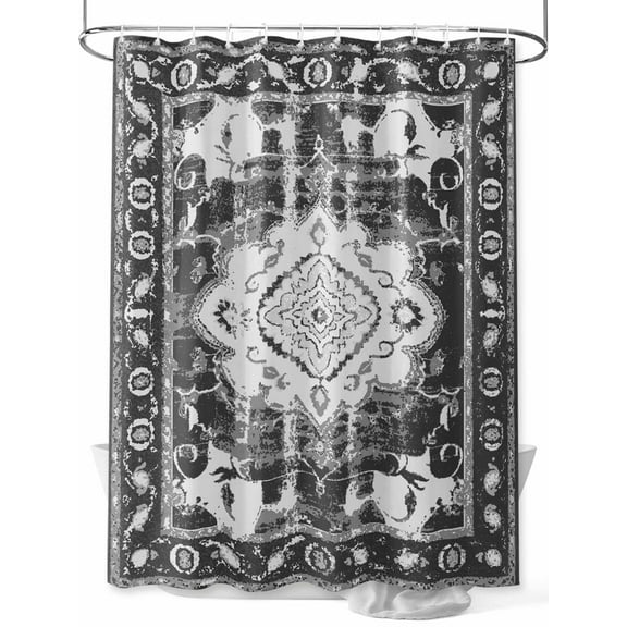 Fsddascl Black Grey Shower Curtain Set - Standard 72" x 72" Washable Bathtub Curtain with 12 Hooks, Boho Vintage Print Distressed Brick Patterns Waterproof Fabric Stall Shower Curtains for Bathroom