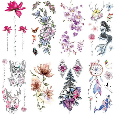 8 Sheet cute Temporary Tattoo Sticker Fake Tattoos for Women Girls Models,Waterproof Long Lasting Body Art Makeup Sexy Tattoos -Flowers,rose,lotus, dreamcatcher,Sika deer,butterfly (A) | Walmart Canada 8 Sheet cute Temporary Tattoo Sticker Fake Tattoos for Women Girls Models,Waterproof Long Lasting Body Art Makeup Sexy Tattoos -Flowers,rose,lotus, dreamcatcher,Sika deer,butterfly (A) | Walmart Canada