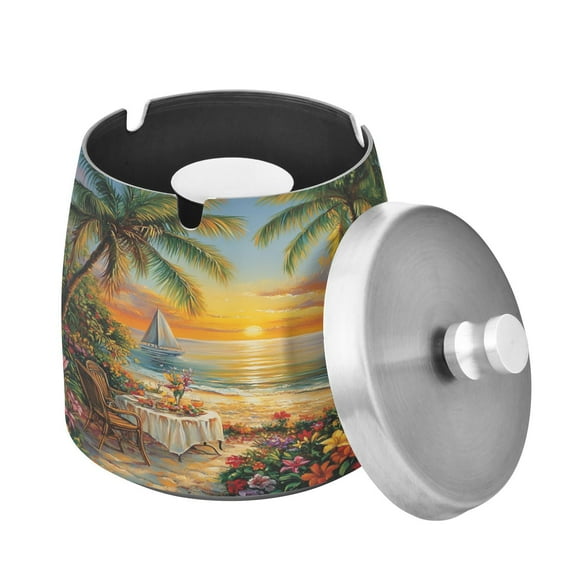 Ashtray with Lid for Cigarette, Stainless Steel Smokeless Odorless Windproof Ashtrays, for Home Office Tabletop Outside Patio Outdoor Balcony Beach