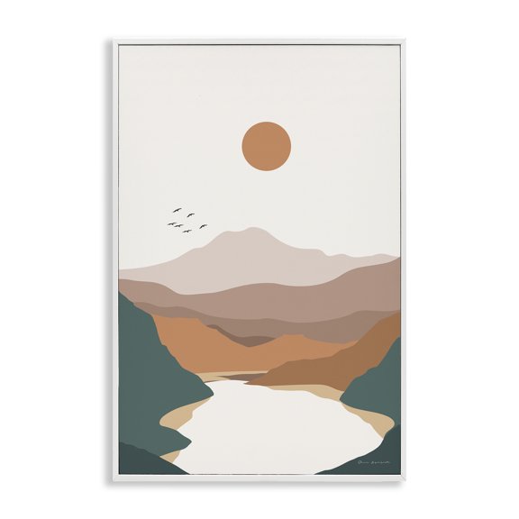 Stupell Industries Mountain Valley Lake Landscape & Nature Painting White Framed Art Print Wall Art, 16 x 24