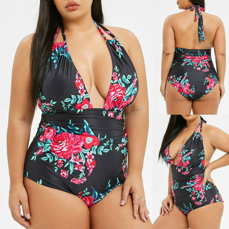 EHQJNJ Tankini Tops for Women 2024 1 Piece Swimwear+1 Piece Cover up Two  Piece Vintage Print Swimsuit Monokini Bikini 2 Piece Swimsuits Two Piece