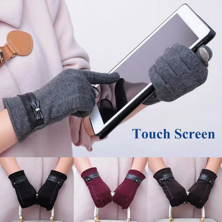 Akoyovwerve Women's Gloves, Winter Windproof Touchscreen Gloves Thickened Leather Driving Gloves with Bowknots for Smart Phone &