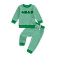 thumbnail image 3 of Krdevn Kids St. Patrick's Day Outfit - Cozy Long Sleeve Top & Pants Set with Embroidery Print,18-24 Months, 3 of 5