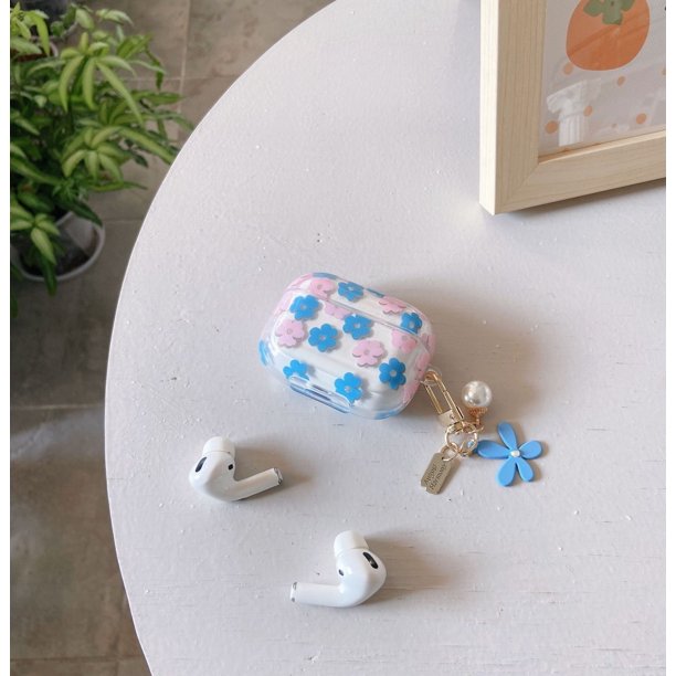 Estuche protector transparente con purpurina y flores adecuado para Airpods Pro, estuche suave para auriculares de pie de segunda generación de Apple