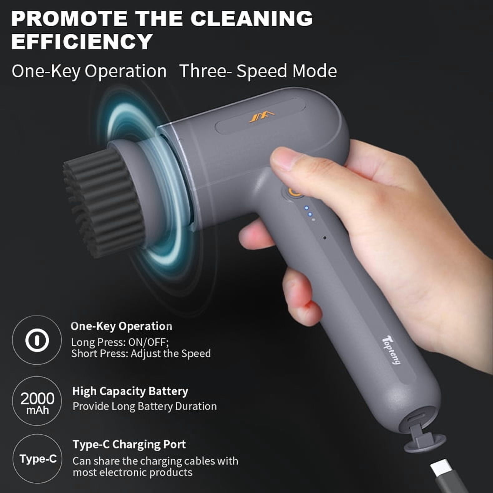 15-in-1 Electric Cleaning Kit Tool Case with Scrubbing Pads & Brushes, Includes Electric Knife Sharpener and Type-C Cable